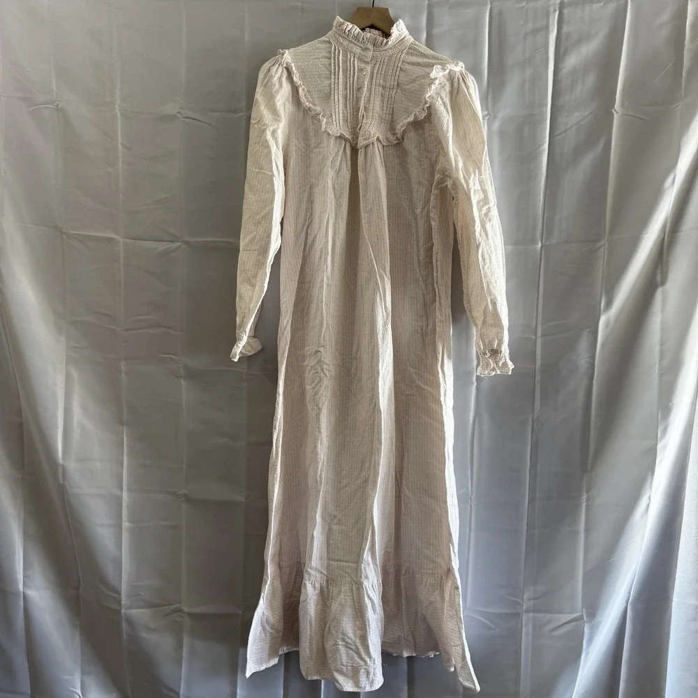 Vintage Grannycore M Nightgown Modest‎ Long Full Coverage White Pink